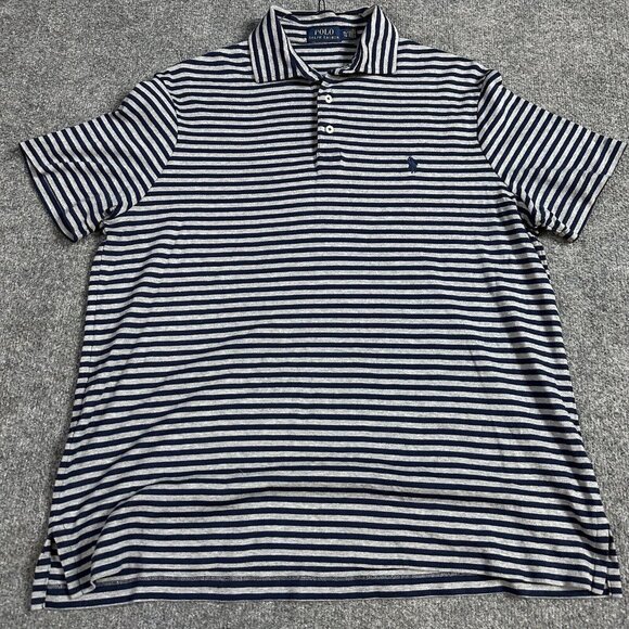 Polo Ralph Lauren Polo Shirt XL Gray Blue Striped Jersey Current - Picture 1 of 6